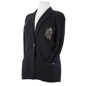 St John Sportswear Sz P Black Gold Collared Pockets Santana Knit Jacket